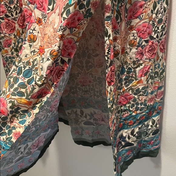 NATURAL LIFE Cream Floral Print Top with Teal and Coral Accents Side Slits Maxi - Picture 6 of 12